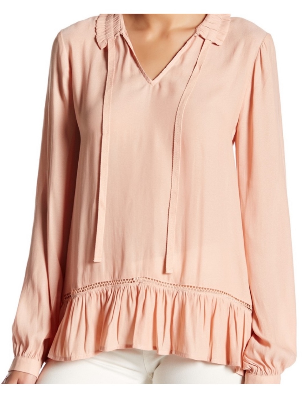 Ro & De Victorian Ruffle Blouse Pink Peach Balloon Sleeve Top M